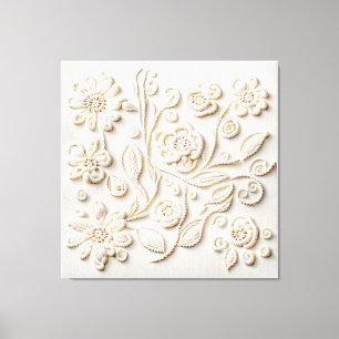 Ivoor bloemenborduurwerk canvas afdruk