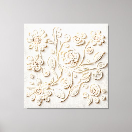 Ivoor bloemenborduurwerk canvas afdruk (Voorkant)