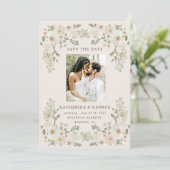 Ivoor Bloemetuin Elegante Save the Date (Staand voorkant)