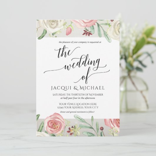 Ivoor Blush Bloemen Bruiloft Rozen Houten Plank Kaart (Staand voorkant)