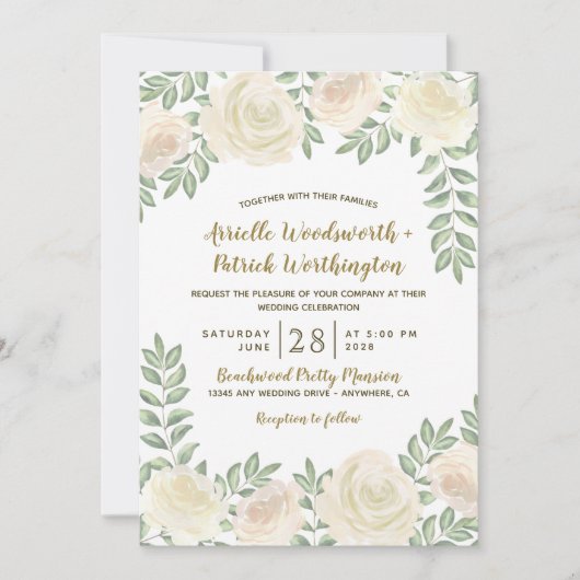 Ivoor Blush Champagne Bloemen Bruiloft Uitnodiging (Voorkant)