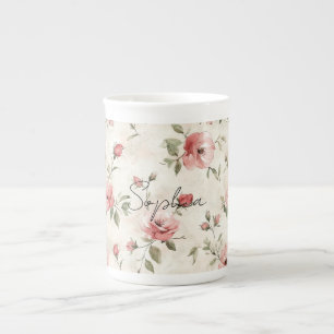 Ivoor Blush Roze Rozen Bloem  Porselein Kop