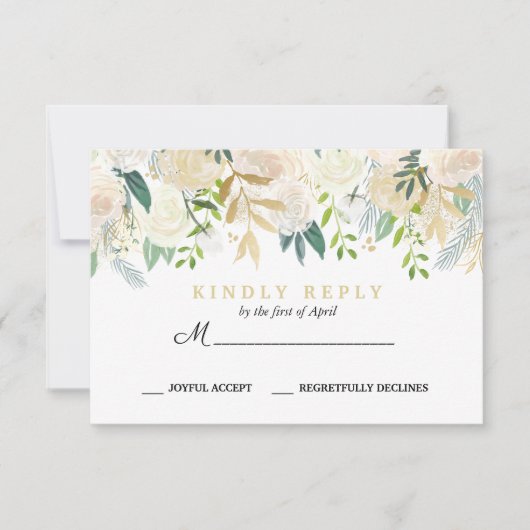 Ivoor Boeket Floral Wedding Response RSVP Roze (Voorkant)