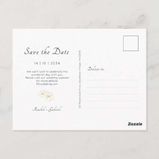 Ivoor | Boho Arch Gouden Bloemen Huwelijk Briefkaart (Achterkant)