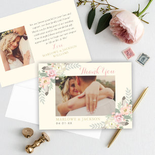 Ivoor Boho Bloem Veer Huwelijksfoto Bedankkaart