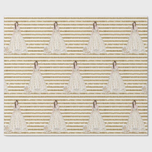 Ivoor bruidsmeisjeshuwelijk glitters gouden strepe cadeaupapier (Vlak)