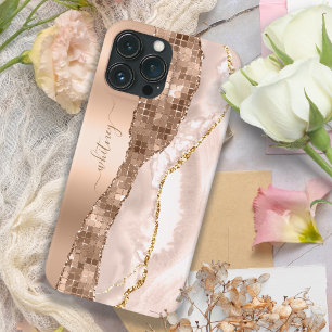 Ivoor Champagne Agaat & Roos Goud Glitter Monogram iPhone 13 Pro Hoesje