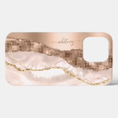 Ivoor Champagne Agaat & Roos Goud Glitter Monogram Case-Mate iPhone Case (Achterkant (horizontaal))