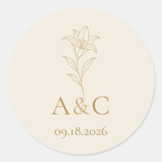 Ivoor Champagne Lelie Trouw Monogram Envelop Zee Ronde Sticker