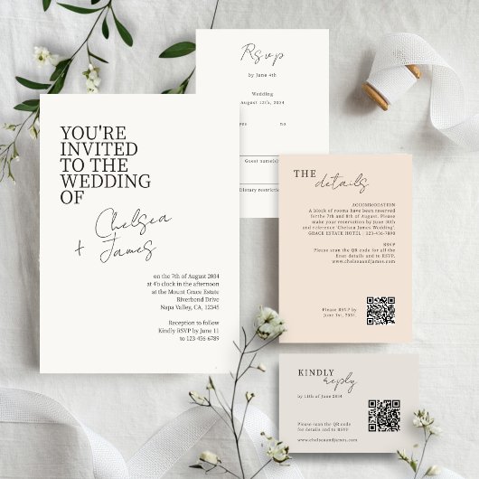 Ivoor | Chic Script Minimalist Wedding Invitation Kaart