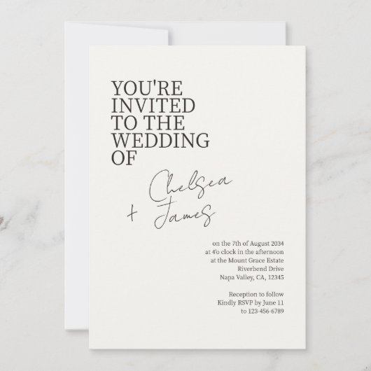 Ivoor | Chic Script Minimalist Wedding Invitation Kaart (Voorkant)