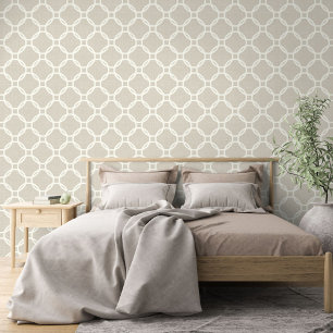 Ivoor Cirkels Art Patroon op Licht Beige Behang