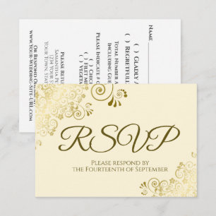 Ivoor Crème met Elegante Gouden Kant Frivole Bruil RSVP Kaartje