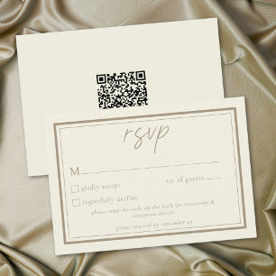 Ivoor Crème Minimalistische Trouw QR-code Frame RSVP Kaartje