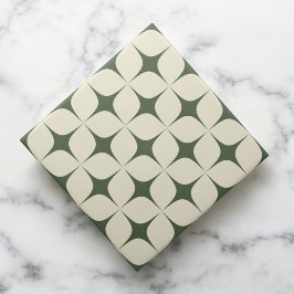 Ivoor & donkergroen Mid-Century Modern  Tegeltje