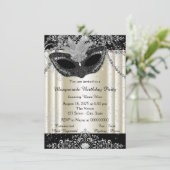 Ivoor en Black Pearl Glitter Masquerade Party Kaart (Staand voorkant)