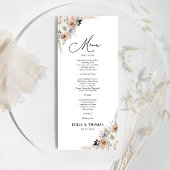 Ivoor en blauw Boho Bloemen Trouwceremonie Menu