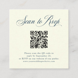 Ivoor en blauw Italiaanse elegantie RSVP met QR-co Informatiekaartje