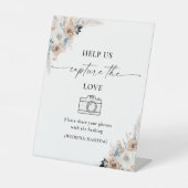 Ivoor en blauwe boho helpen ons het liefdesteken v reclamebord met voetstuk (Voorkant)