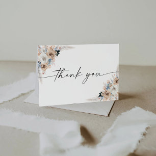 Ivoor en Blue Boho Floral Baby shower Bedankkaart