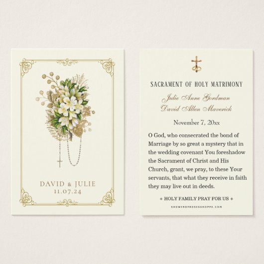 Ivoor en Goud Bruiloft Bloemen Rozenkrans Gebed Ka Visitekaartje (Voorkant /achterkant)