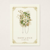 Ivoor en Goud Bruiloft Bloemen Rozenkrans Gebed Ka Visitekaartje (Voorkant)