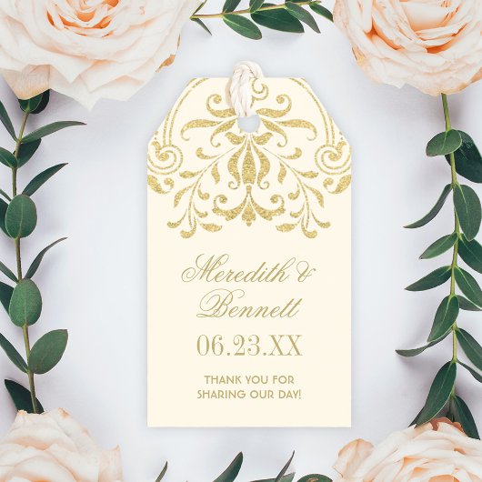 Ivoor en Goud  Glamour Bruiloft Monogram Cadeaulabel