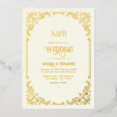 Ivoor en goud oude geld esthetische bruiloft folie uitnodiging (Voorkant)