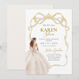 Ivoor en Gouden Quinceanera Uitnodiging