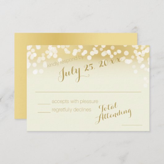 Ivoor en gouden Sparkle Lights RSVP (Voorkant / Achterkant)