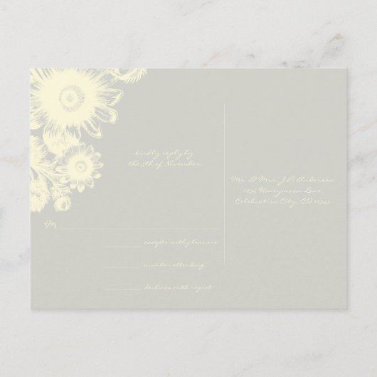 Ivoor en Grijs Bloemen RSVP-Kaart Uitnodiging Briefkaart (Achterkant)
