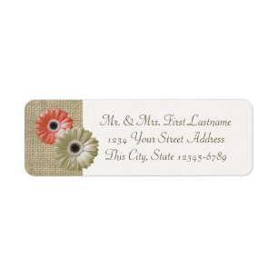 Ivoor en koraal Gerbera Daisy en Burlap Etiket