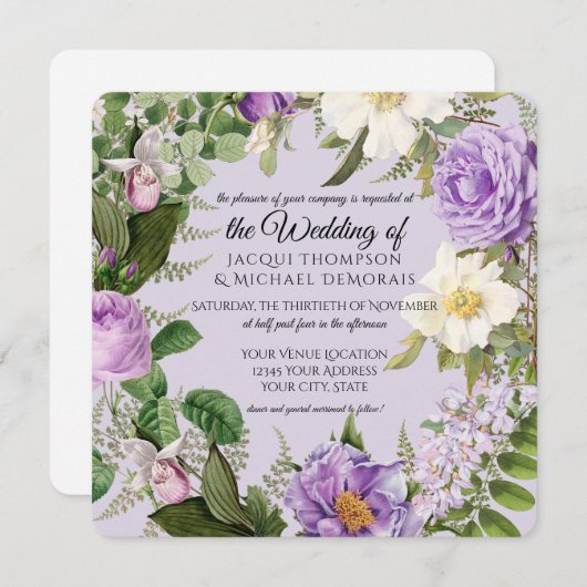 Ivoor en Lavendel Rozen Botanische Bloemen Kaart (Voorkant / Achterkant)