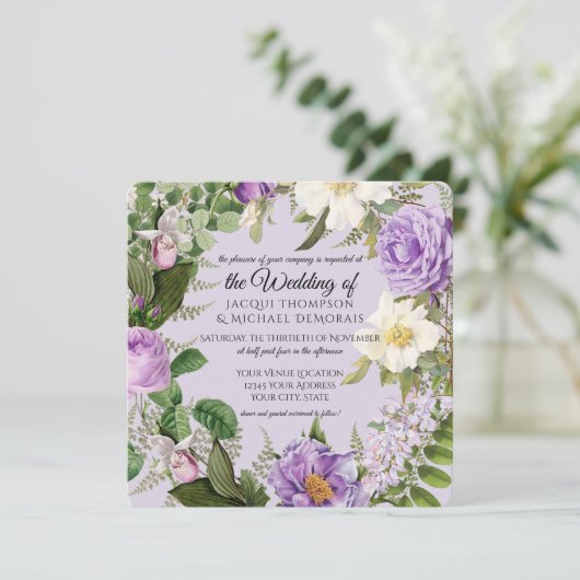 Ivoor en Lavendel Rozen Botanische Bloemen Kaart (Staand voorkant)