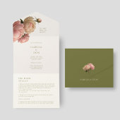 Ivoor en olijf | Blush Roos bruiloft All In One Uitnodiging