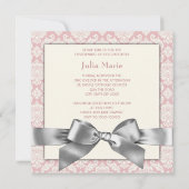 Ivoor en roze Damask Baby Girl Foto doop Kaart (Achterkant)