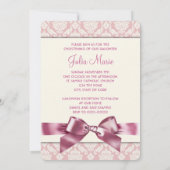 Ivoor en roze Damask Baby Girl Foto doop Kaart (Achterkant)