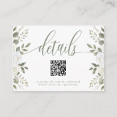 Ivoor en Sage Bloemen QR Code Bruiloft Details Informatiekaartje (Voorkant)