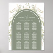 Ivoor en Sage Bloemenboog Bruiloft Zitkaarten Poster (Voorkant)