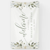Ivoor en Sage Elegant Bloemen Bruiloft Welkom Spandoek (Verticaal)