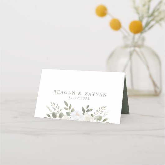 Ivoor en Sage Elegante Bloemen Tafel (Achterkant)