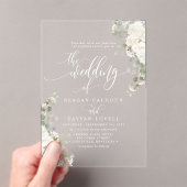 Ivoor en salie Chic Script Elegant Bloemen Huwelij Acryl Uitnodigingen (Insitu (Draagbaar))