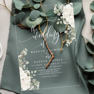 Ivoor En Salie Chic Script Elegante Bloemige Bruil Acryl Uitnodigingen