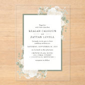 Ivoor en Salie Elegant Bloemen Lijst Bruiloft Acryl Uitnodigingen (Voorkant)