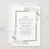 Ivoor en Salie Elegant Bloemen Lijst Bruiloft Kaart (Voorkant)