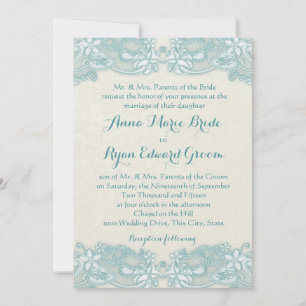 Ivoor en Vintage Aqua Bloemen Kaart