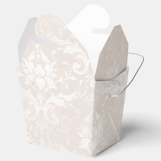 Ivoor en witte grunge vervaagde damast bedankdoosjes (Geopend)