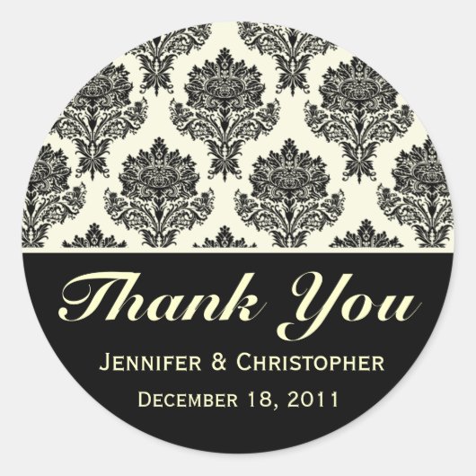 Ivoor en Zwart Damast Stickers (Voorkant)