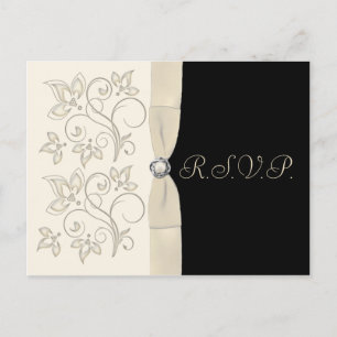 Ivoor en zwart met Pearl Love Knot RSVP Briefkaart