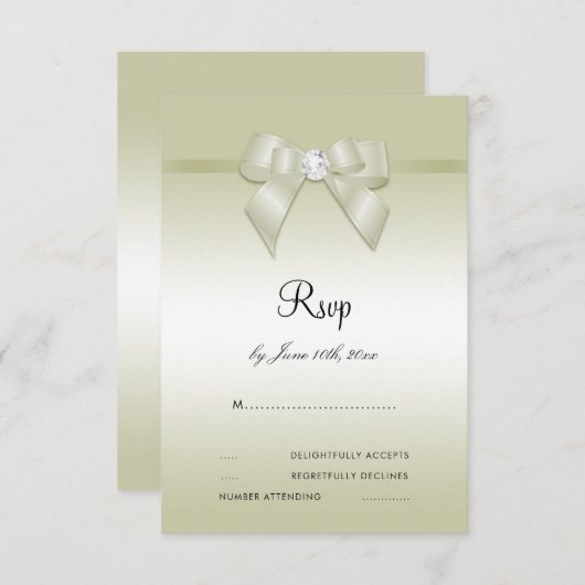 Ivoor Gem Bow & Lint 14e bruiloft Jubileum RSVP Kaartje (Voorkant / Achterkant)